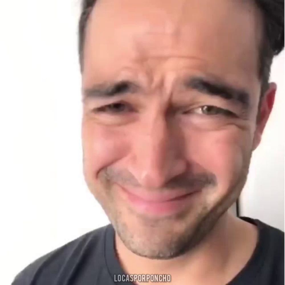 a close up of a man making a funny face with the words locasporponcho below him