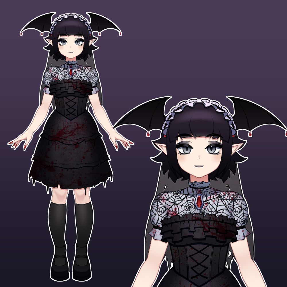 on the left full body art of tsundereskull's new wedding outfit. On the right is a waist up view of the same outfit