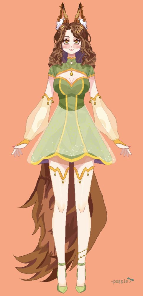 Art of a fox girl Vtuber, PandorasFoxVT. She’s super tall naturally not coping idk what you’re talking about 