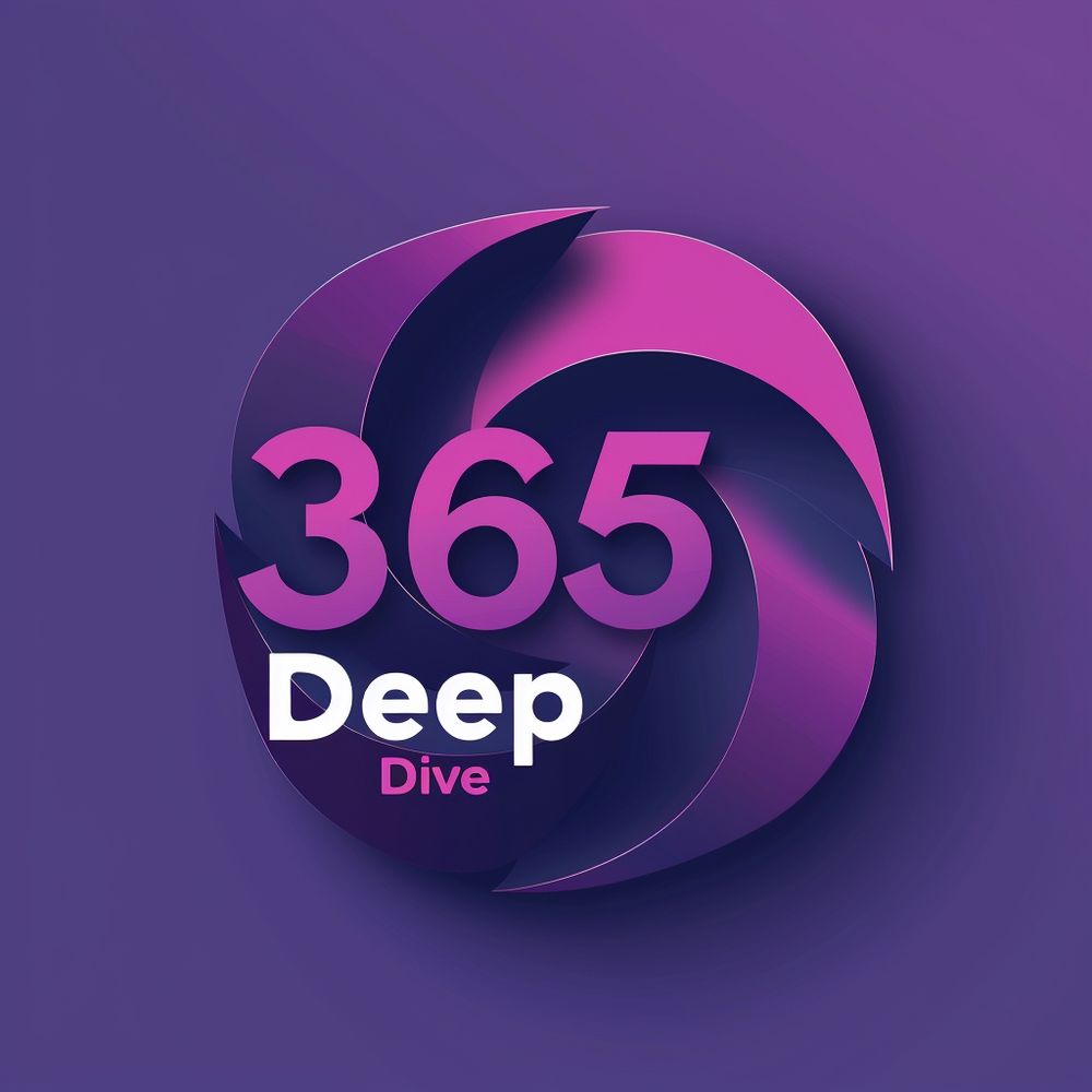 A logo for 365 Deep Dive a Microsoft 365 show posted by John Moore and Andy Huneycutt