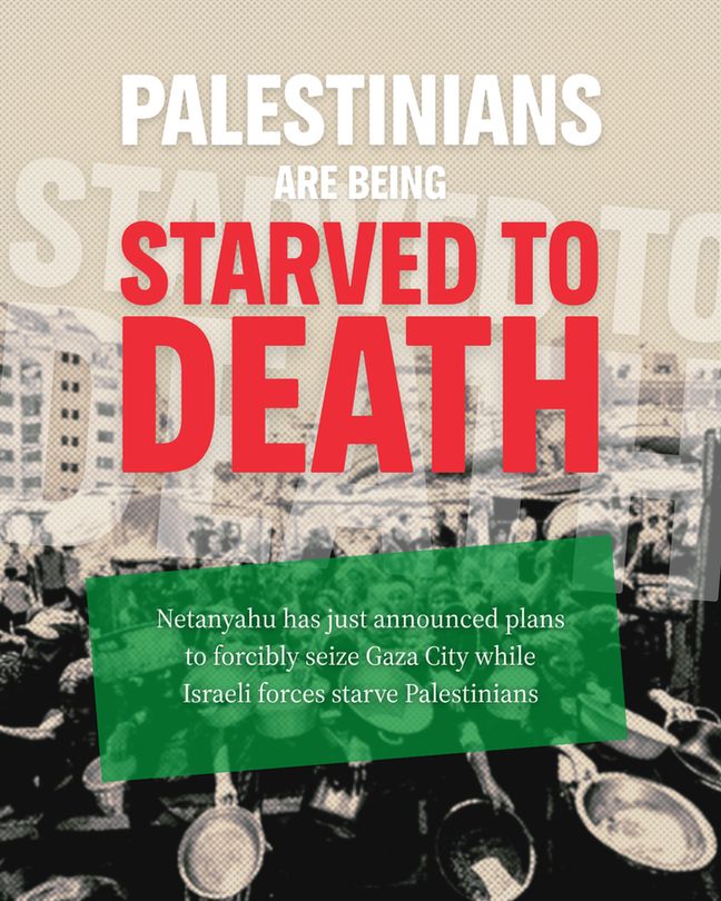 Palestinians are being starved to death. Netanyahu has just announced plans to forcibly seize Gaza city while Israeli forces starve Palestinians