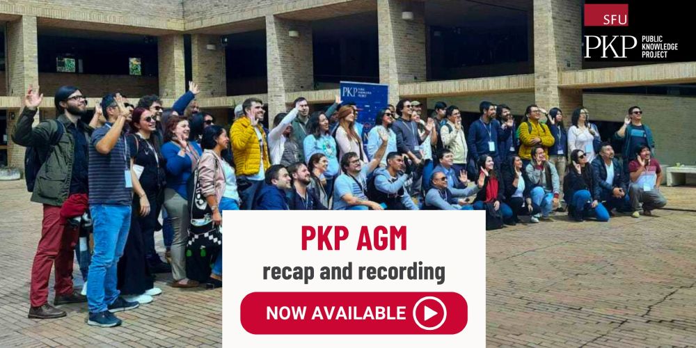 PKP AGM recap and recording now available. The background is a team of about 50 global community members gather together at a PKP Sprint to develop software underpinning scholarly publishing. 