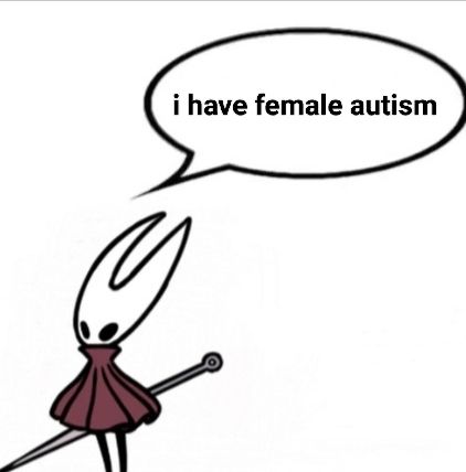hornet from hollow knight/silksong with a speech bubble above her head reading "i have female autism"