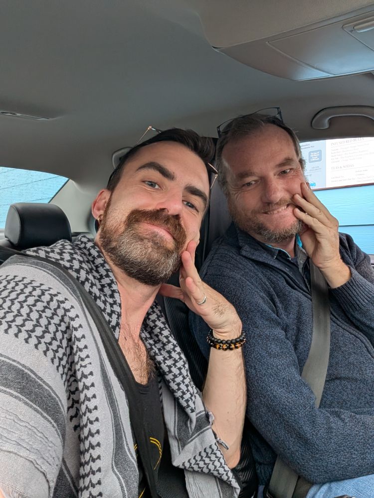 Selfie of me and Keith in the coffee drive thru
