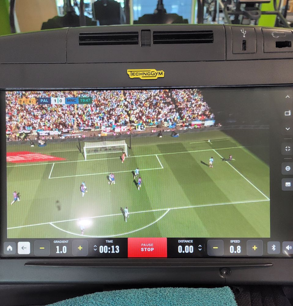 FA Cup final on the treadmill screen at the gym.