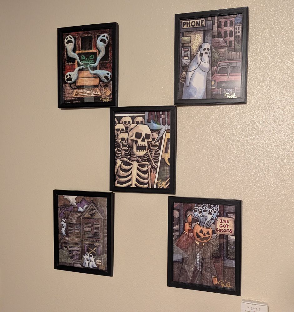 Five pieces of framed art by Patric Bates