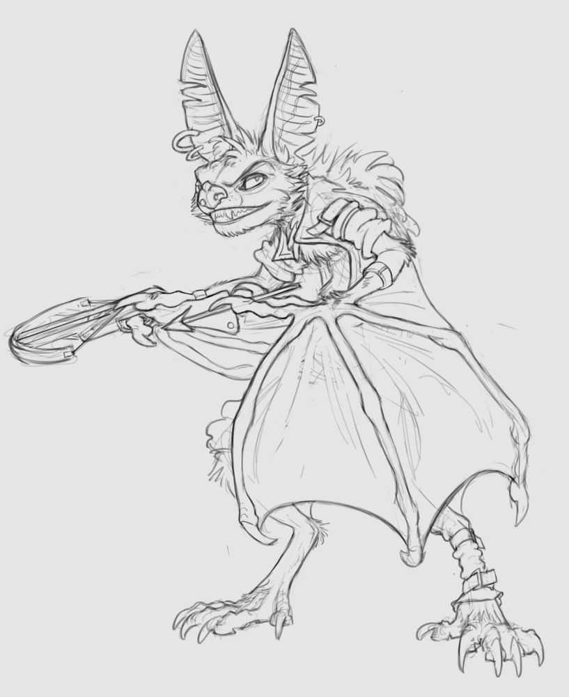 Sketch of a bat boy bandit with a crossbow