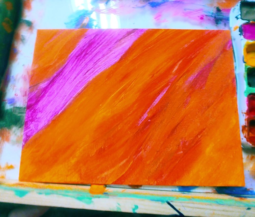 In Appalachia kudzu is an invasive plant that can swallow up entire buildings and mountains
This photo depicts warm colors swallowing shades of pink and purple but not all the way
The brush strokes are aggressive while the lighter color is still there flowing forward despite the fire
Representing chaos and growth despite destruction of everything around it