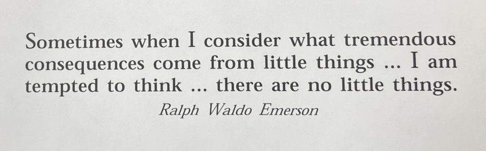 Sometimes when I consider what tremendous consequences come from little things ... I am tempted to think ... there are no little things.
Ralph Waldo Emerson