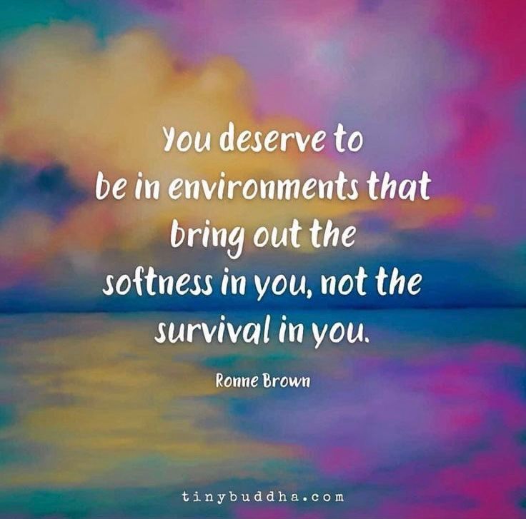 You deserve to be in environments that bring out the
softness in you, not the survival in you.

Ronne Brown
tinybuddha.com