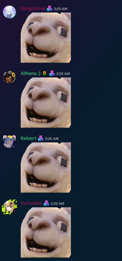a goofy picture of the minecraft llama from the movie being spammed in general