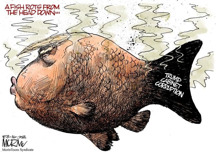 Cartoon. Trump as a fish. "A Fish Rots From the Head Down ..."