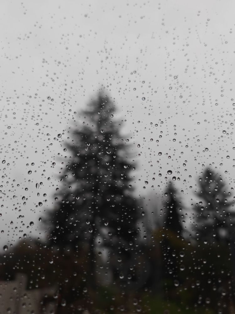 Waiting for the sun. Raindrops on a windows.
