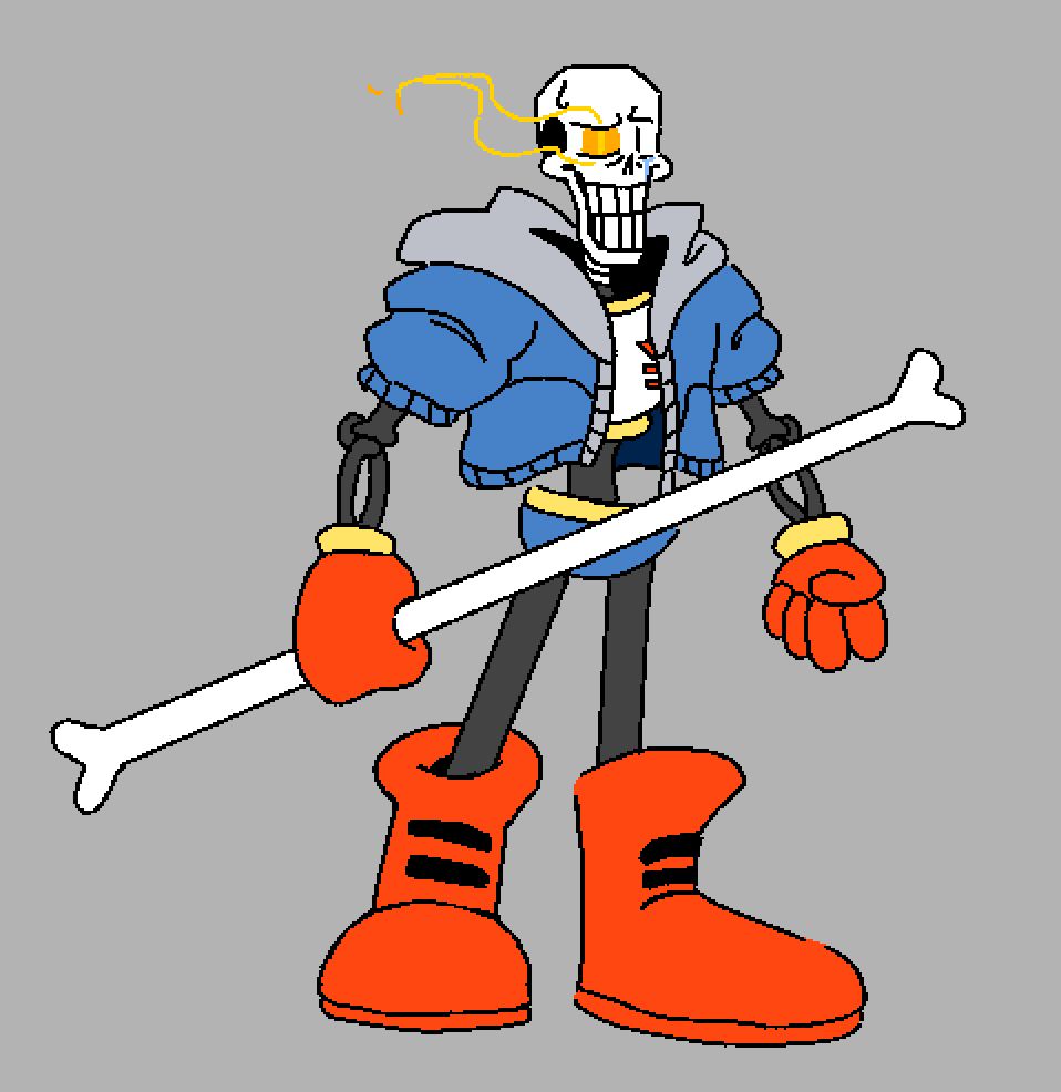 Papyrus from the hit Undertale AU, Disbelief stands in defiance against a gray background. He's giving you one final chance as a tear drops from his skull.