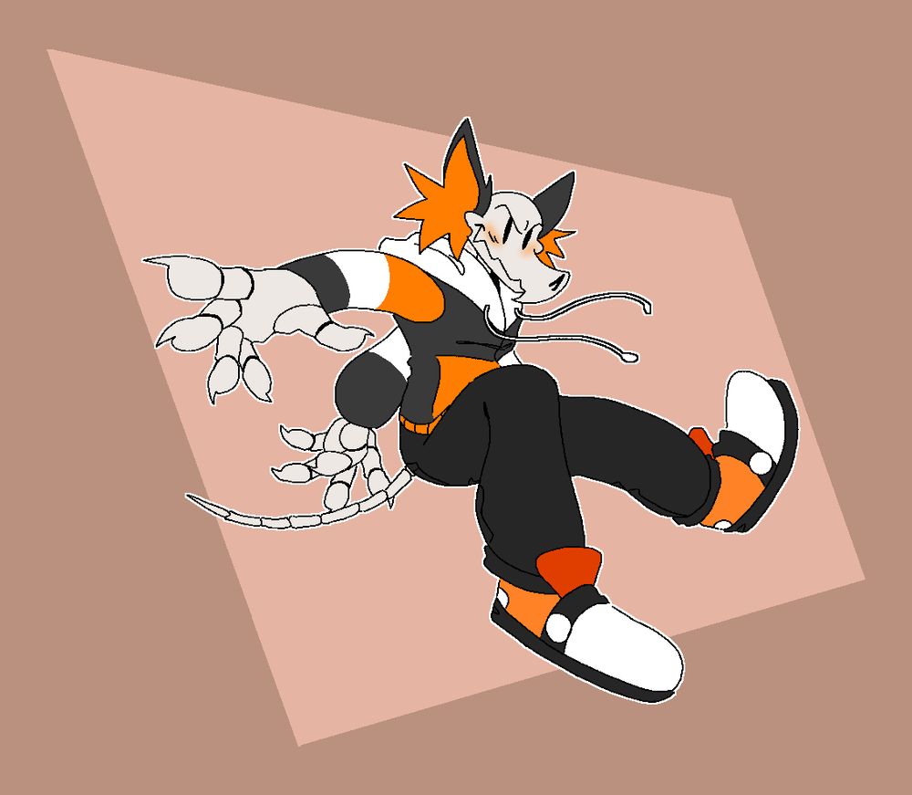 My fursona posing against a light orange background! Inspired by the June 2025 calendar artwork from Sonic Channel!