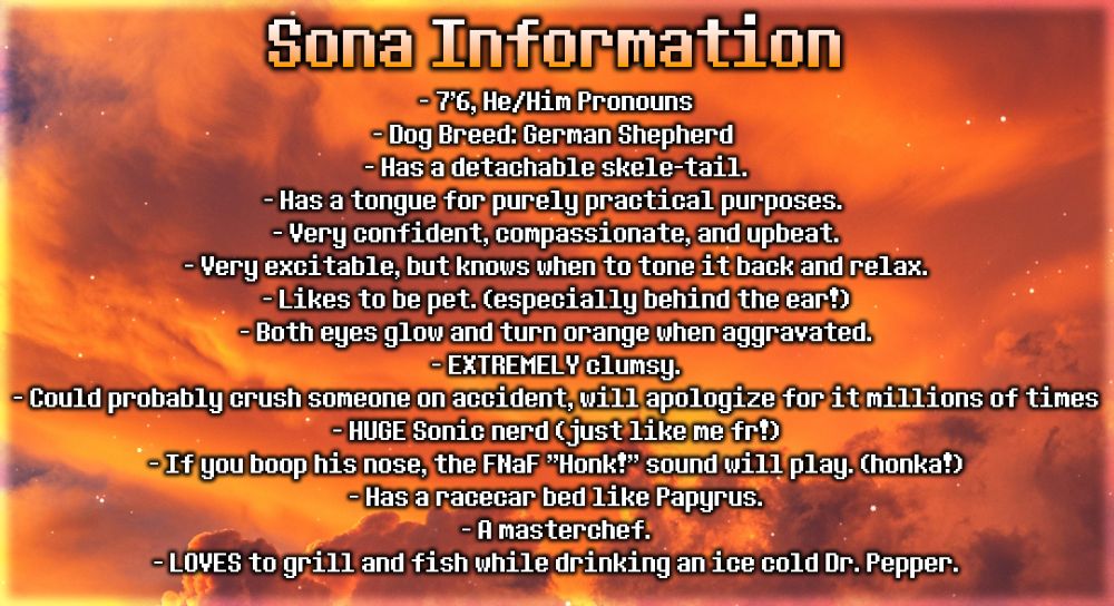 This section features information on the character (and by proxy me, I suppose!) and what separates him from just being my brand's mascot of sorts!