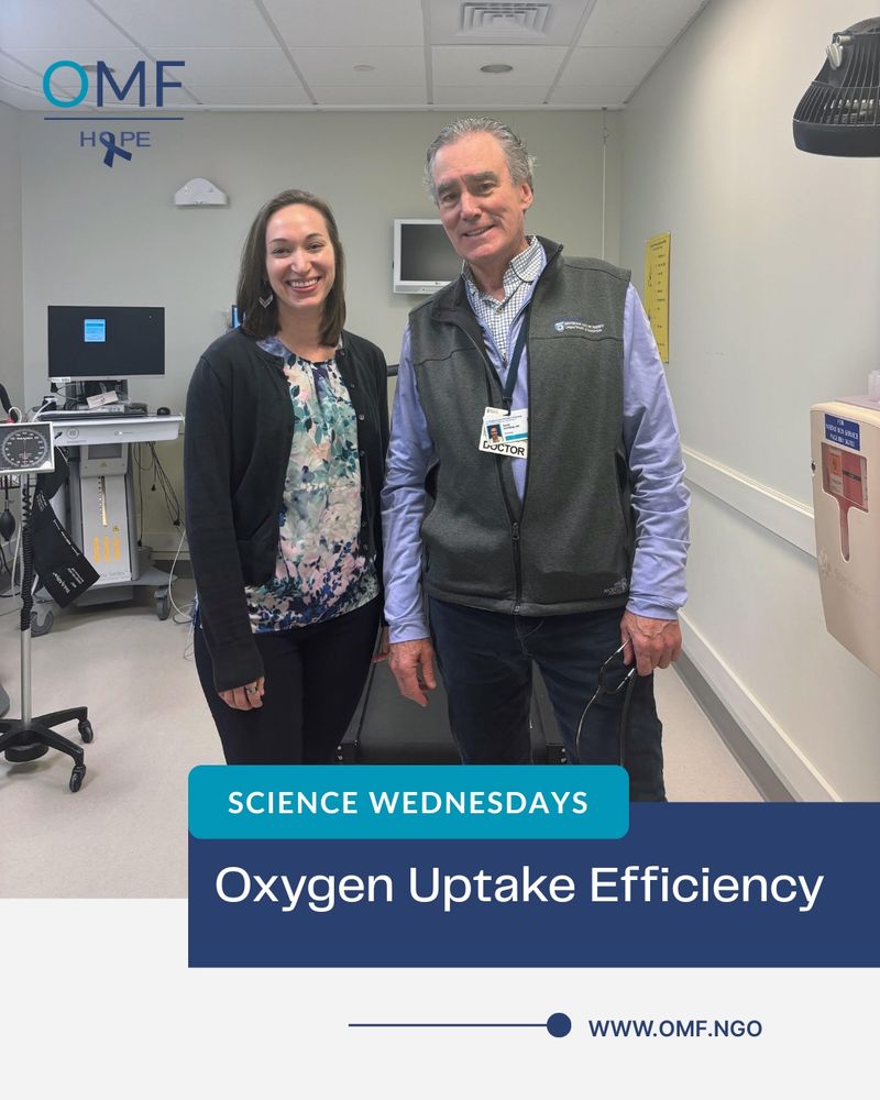 The image shows Danielle Meadows and David Systrom standing in a clinical setting. Both are smiling and facing the camera. Text on the image reads: “SCIENCE WEDNESDAYS – Oxygen Uptake Efficiency”