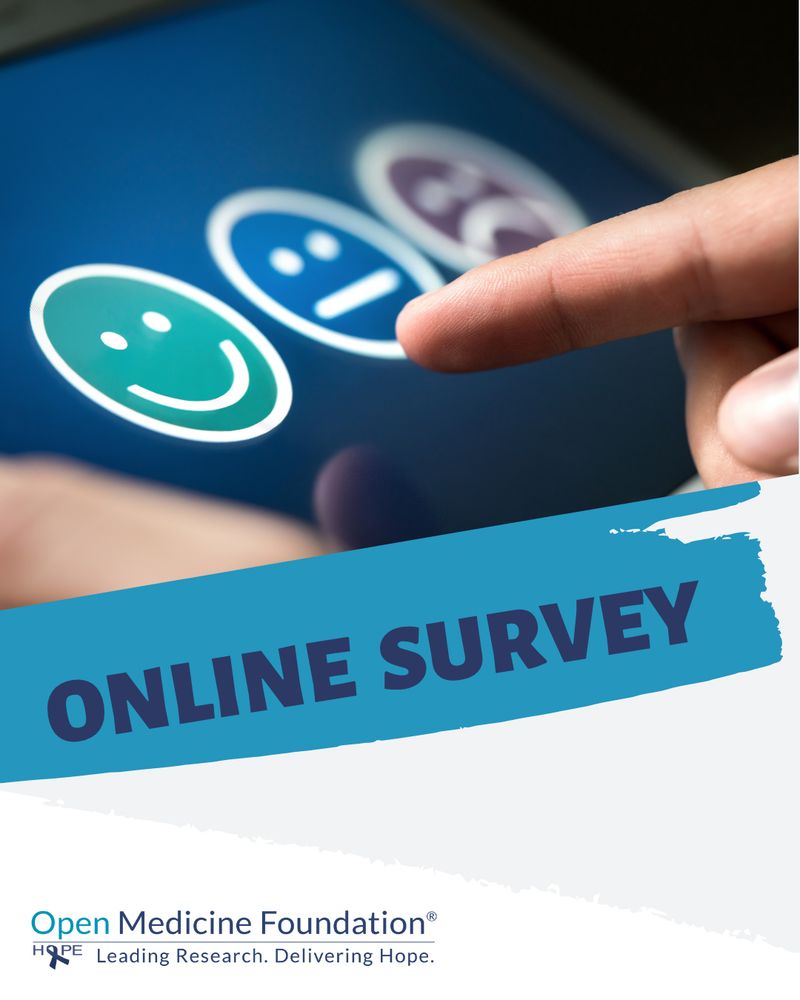 A finger is about to tap a green smiley face on a touchscreen, next to a neutral face and a sad face. Across the lower half of the image, a blue brushstroke banner displays the text “ONLINE SURVEY.” 
