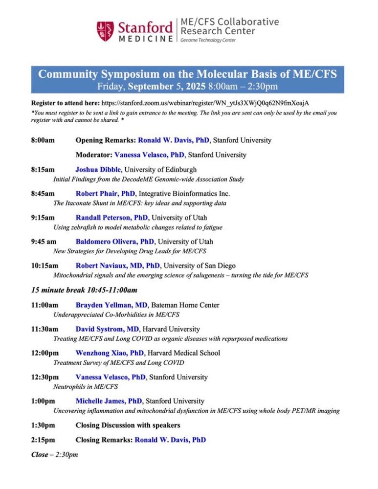 Community Symposium on the Molecular Basis of ME/CFS Agenda