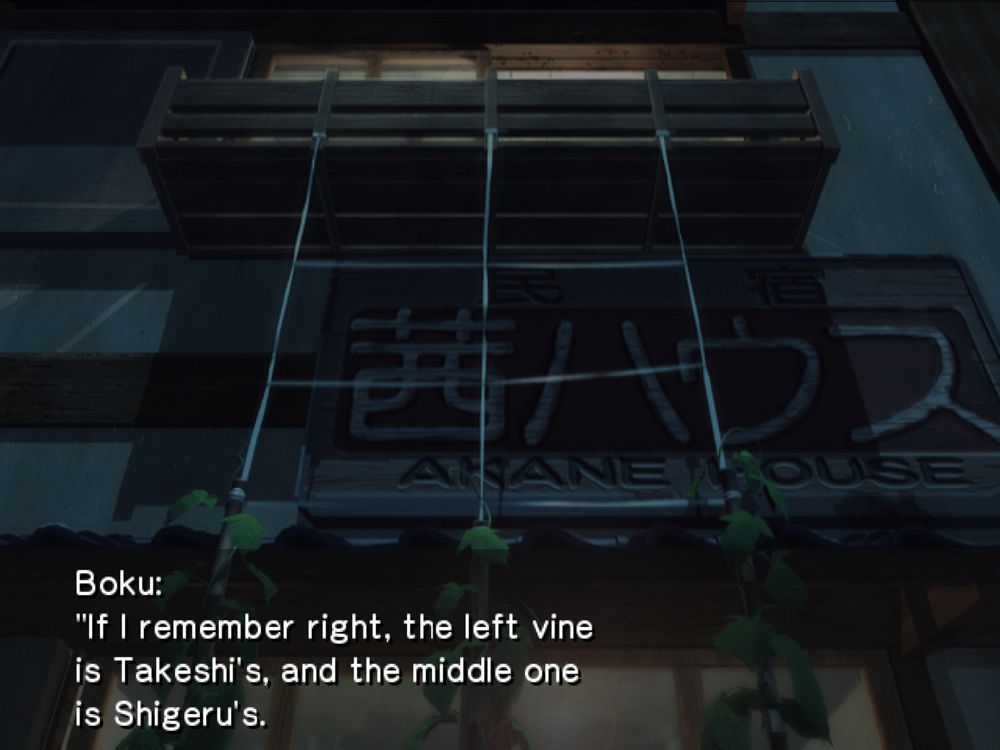 boku looking at the 3 morning glory vines right outside takeshi and shigeru's window