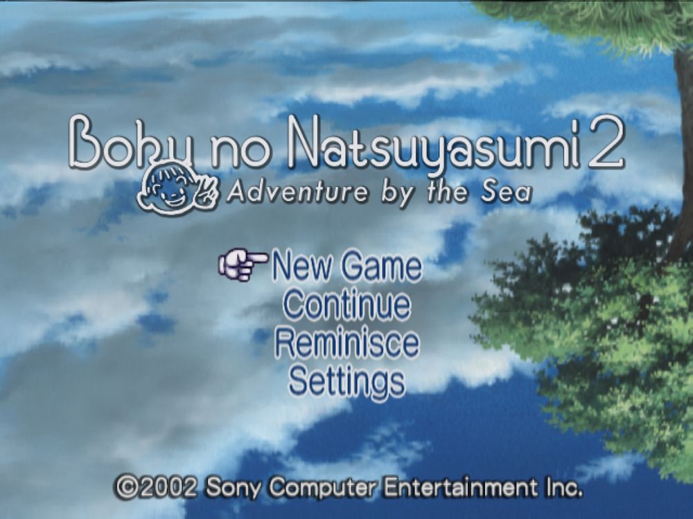 title screen of boku no natsuyasumi 2 (ps2) with a fanmade english translation by hilltop