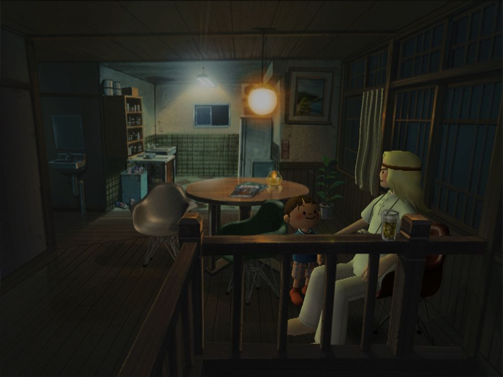 boku chatting with simon, a guest, who's sitting in the lounge area on the top floor of the guest house and drinking beer