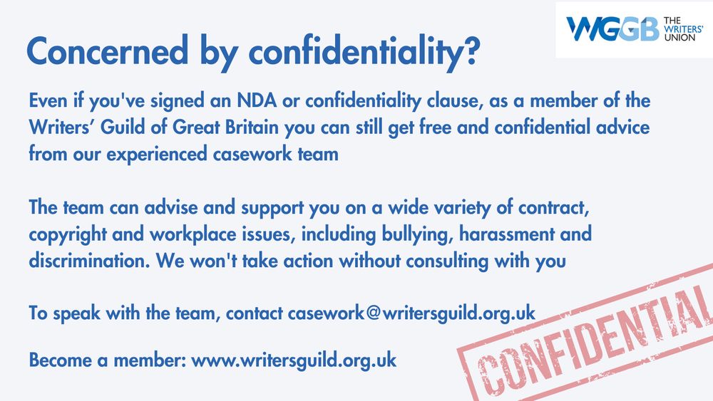 Graphic with the WGGB logo and the word 'Confidential' stamped in red. The graphic is text only and repeats the message in the post