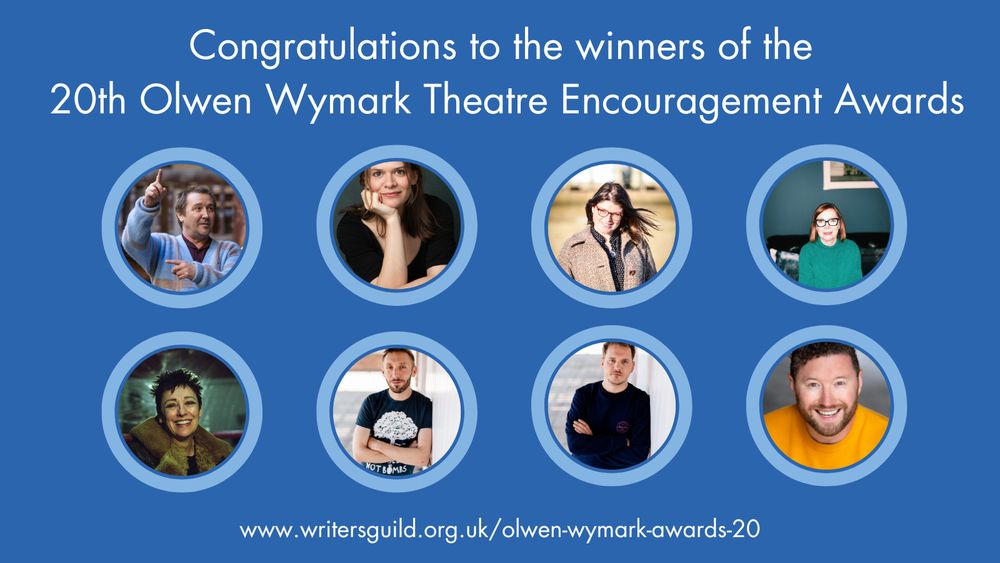 Photo montage congratulating the winners of the 20th Olwen Wymark Theatre Encouragement Awards, with photos of all eight winners