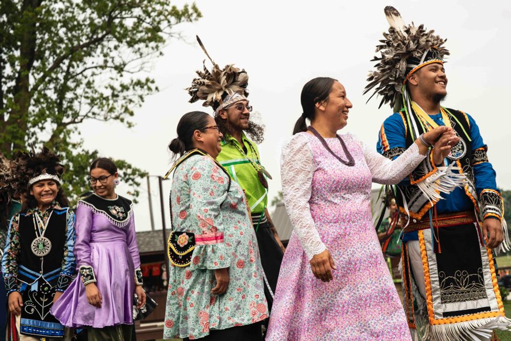 The Nya:Weh Village dancers perform a dance during the Erie County Fair at the Hamburg Fairgrounds in Hamburg, August 7, 2025.  (Libby March/Buffalo News)