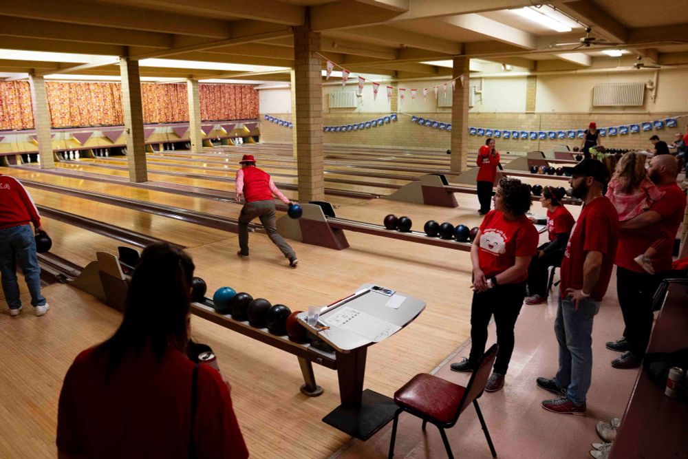 A man winds up to bowl at Corpus Christi Athletic Club as people celebrate Dyngus Day in Buffalo, April 21, 2025. (Libby March/Buffalo News)