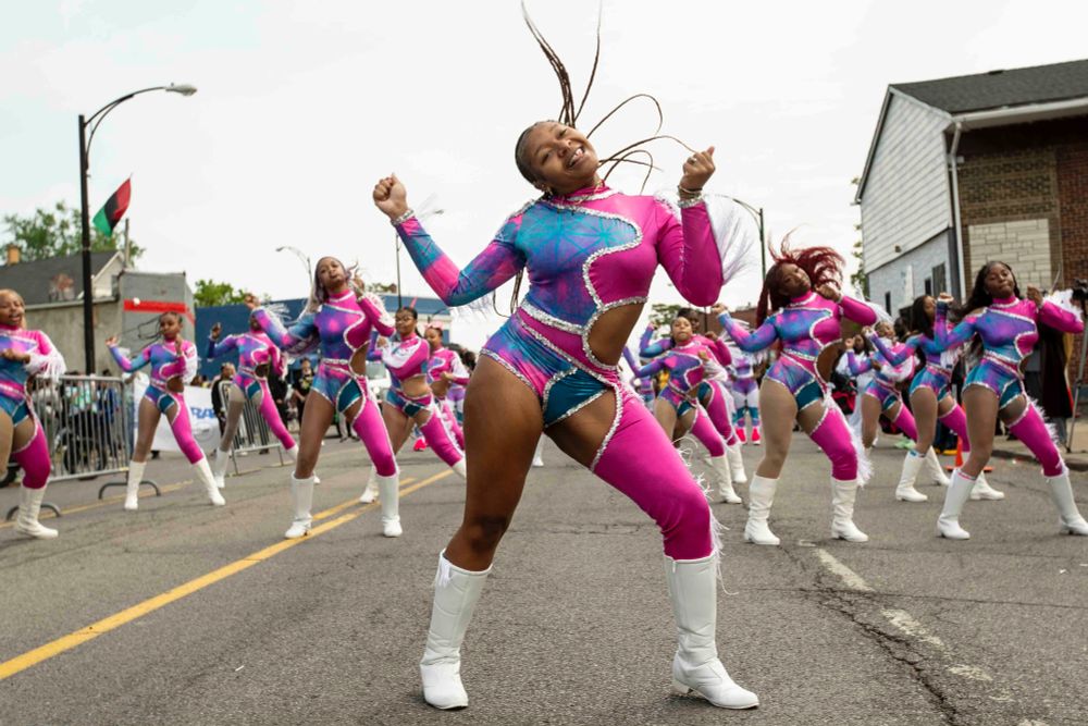 Deja Ferguson, 18, dances with the Dynasty All Stars in the Juneteenth parade in Buffalo, June 14, 2025. (Libby March/Buffalo News)