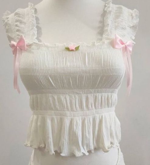 ruffle coquette core ish top pink and white
