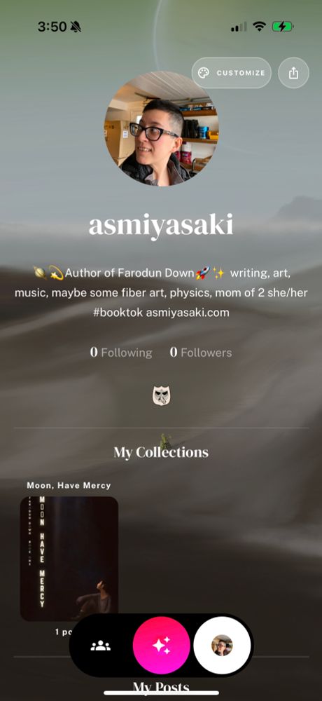 Screen cap of my Tome page, showing my user id: ASMiyasaki, and my first post!