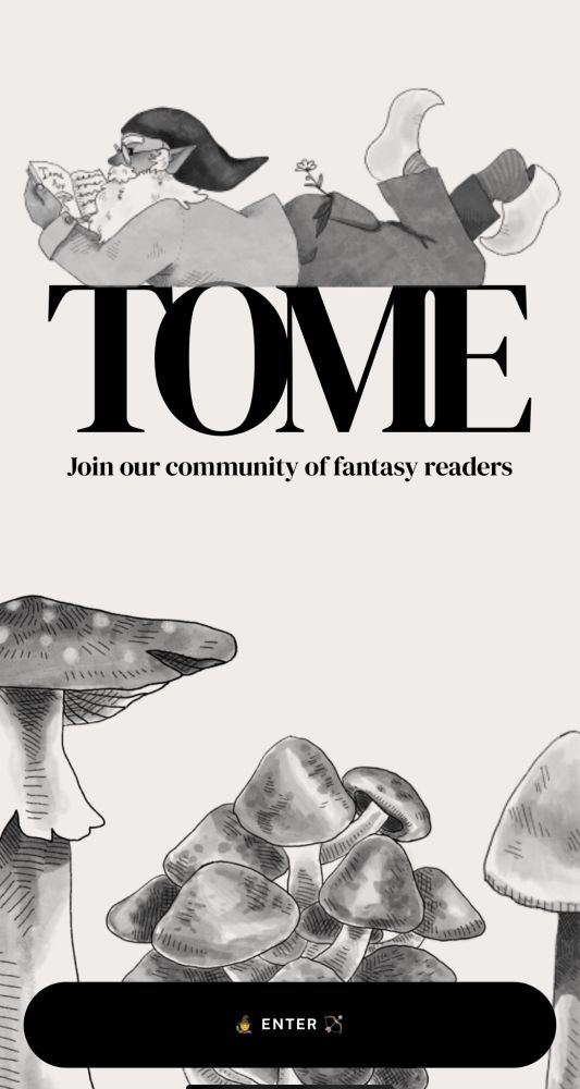 Screencap of the Tome book app front page, featuring mushrooms and a gnome. I am currently stuck here lol