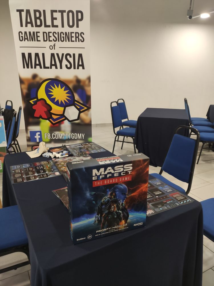 mass effect priority hagalaz board game set up at the tabletop game designers of Malaysia area 