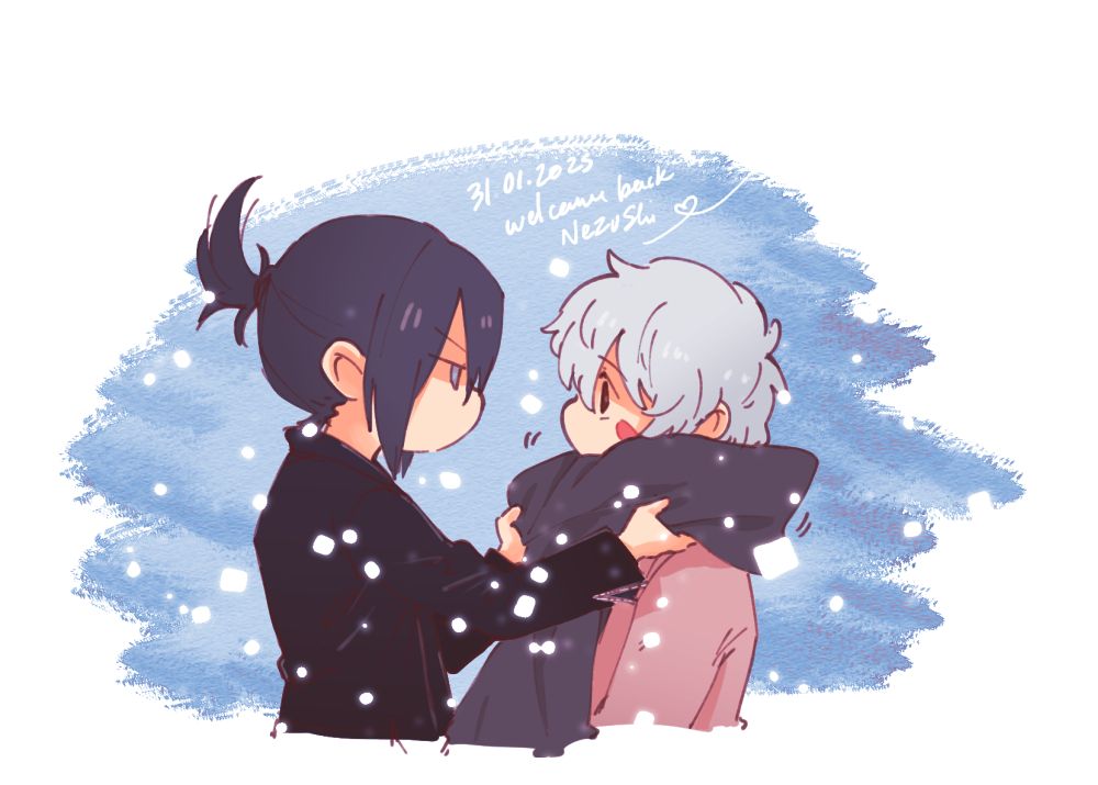 No.6 fanart. Nezumi is wrapping his scarf over Shion's neck so he doesn't get too cold from waiting for him.
