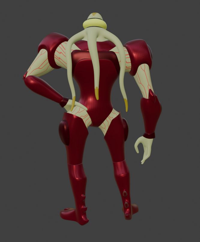 Rear side of a 3d model of Myaxx, a female squid-like alien from Ben 10.