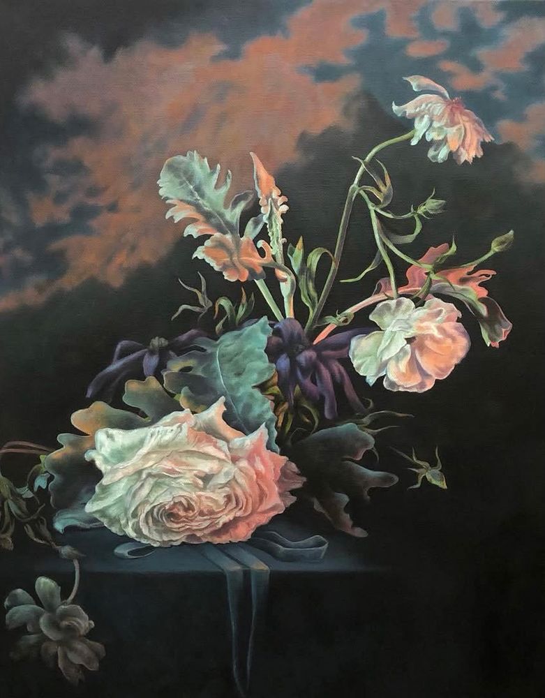 Dramatic floral still life painting by artist Jared Joslin. 