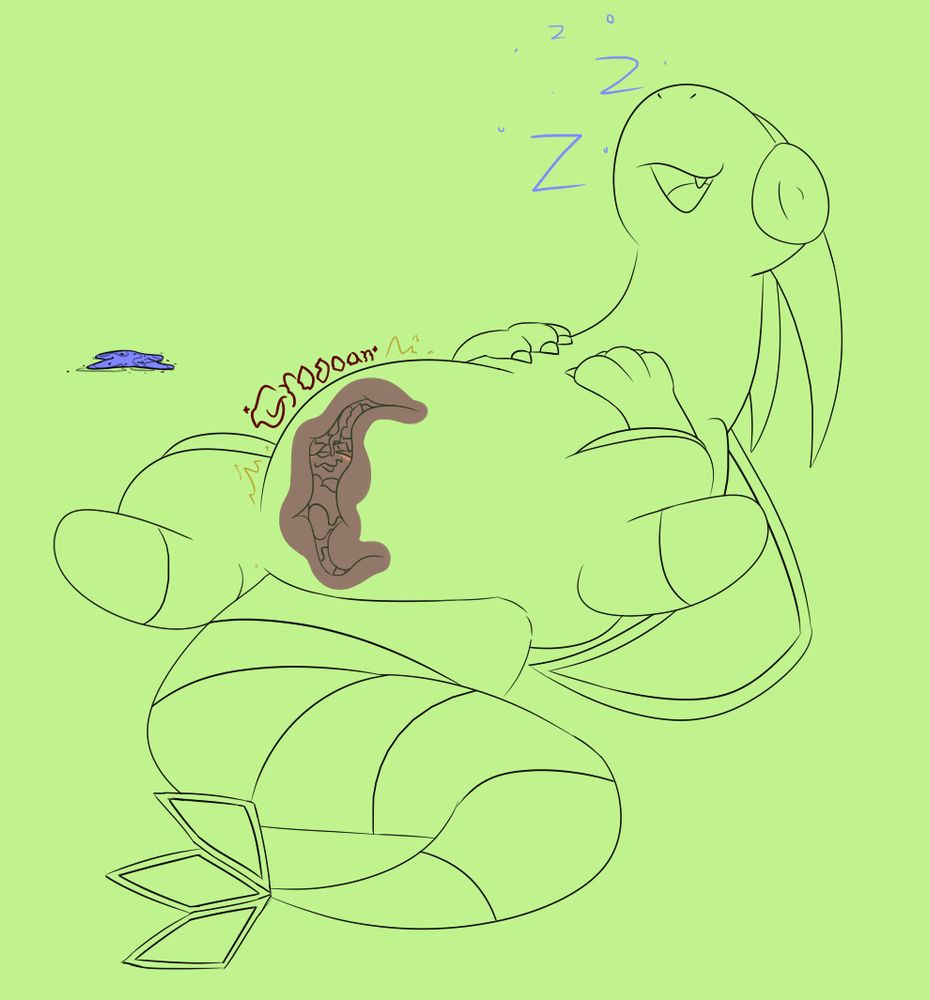 Vore: The Flygon now sleeping contently as his gut pushing his food deeper