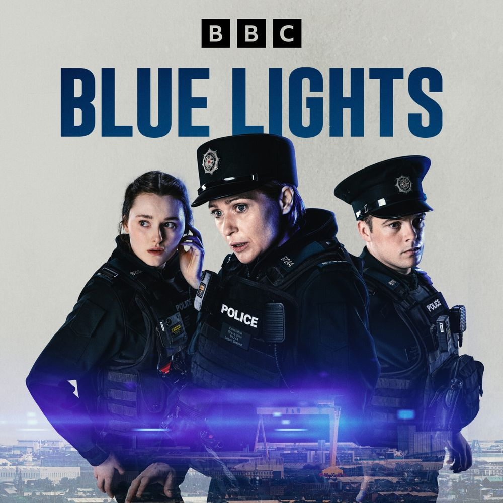 Poster showing three characters from the BBC drama, Blue Lights.