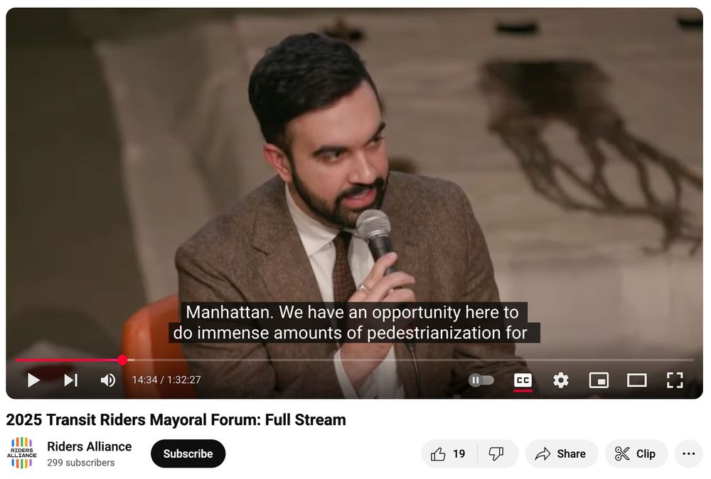 Zohran Mamdani speaking at the 2025 Transit Riders Mayoral Forum.