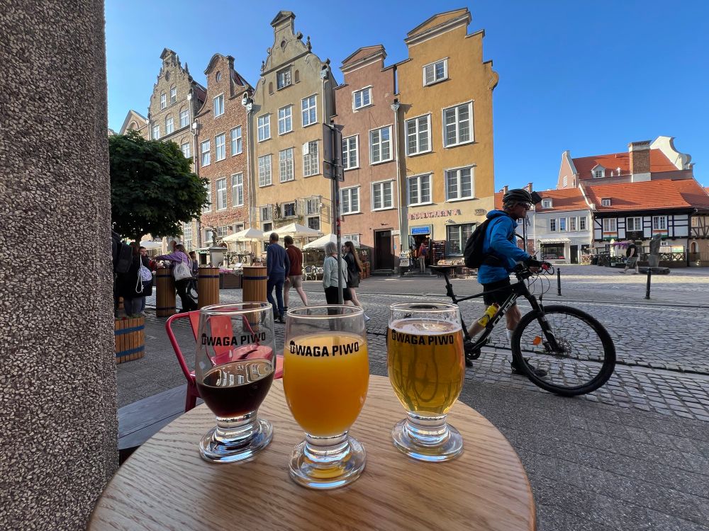 Three taster-size Polish beers. 