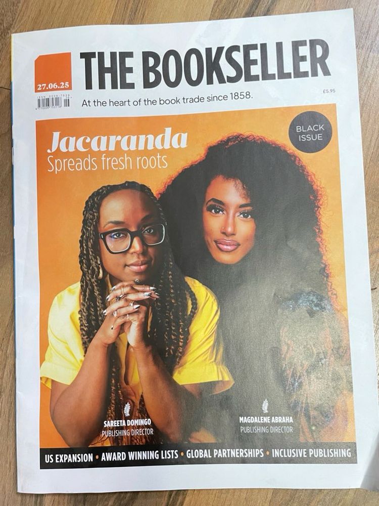 The cover of The Bookseller Black Issue dates 27/6/25. A photo of two members of staff from Jacaranda Books.