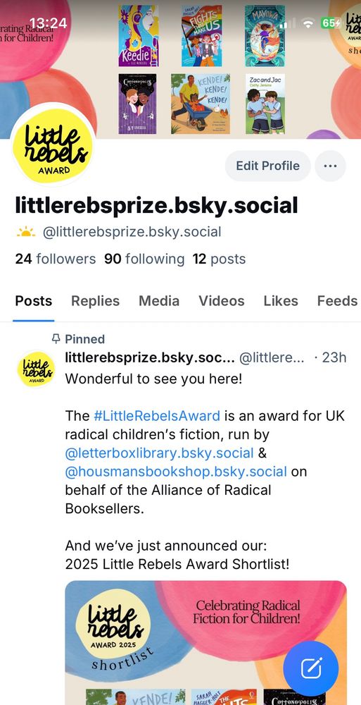 A screenshot of the little rebels award account as it appears on bluesky 