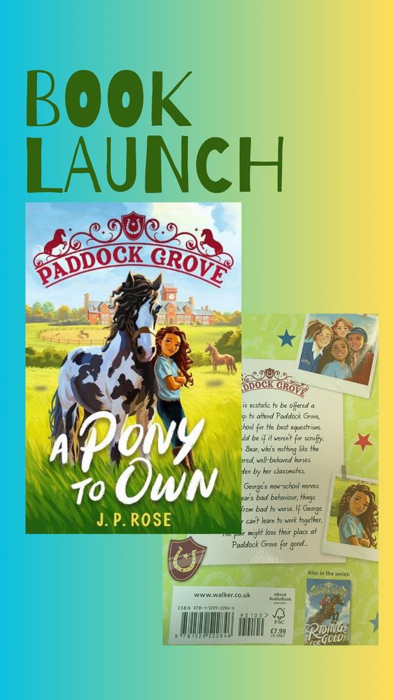 Image1: book cover of Paddock Grove: A Pony to Own- a mixed race girl leans against a dappled white/brown pony in a rural setting.
