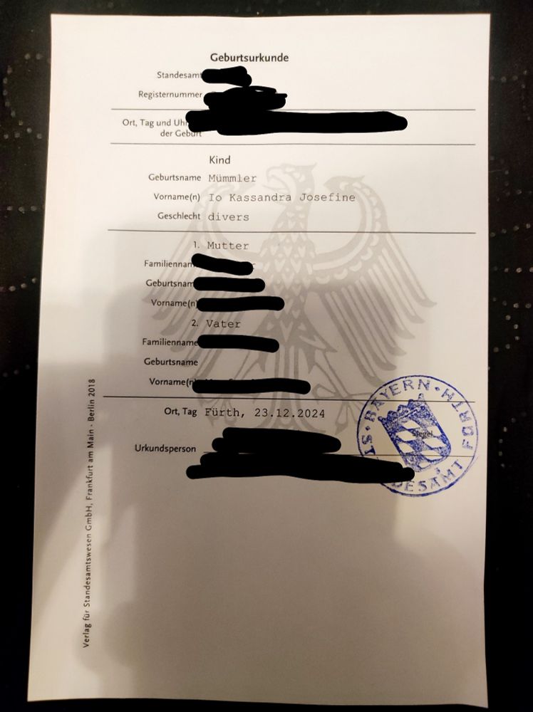 Meine Geburtsurkunde mit meinem richtigen Namen
Io Kassandra Josefine Görz 