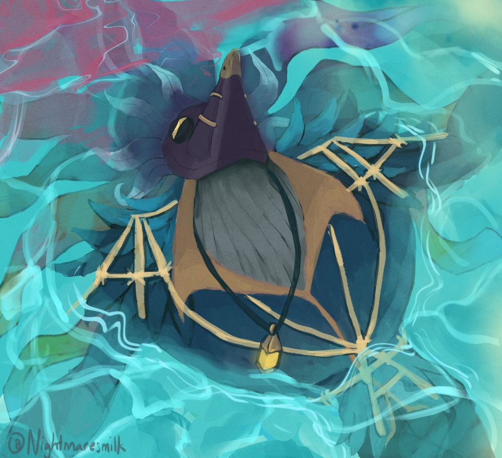 nightmare's B tier skin "lamenting kite" looking up at the sky while floating on the sea, as its the closest thing he'll ever feel to flying in the clouds