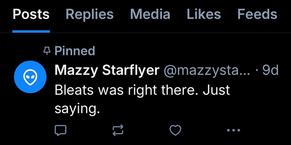 Previous and pinned post of mine that says, “Bleats was right there. Just saying.”