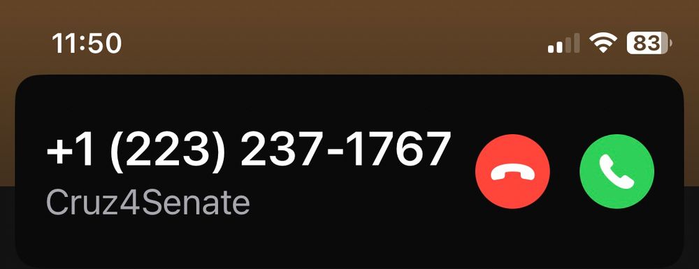 Caller ID showing call is from Cruz4Senate campaign.