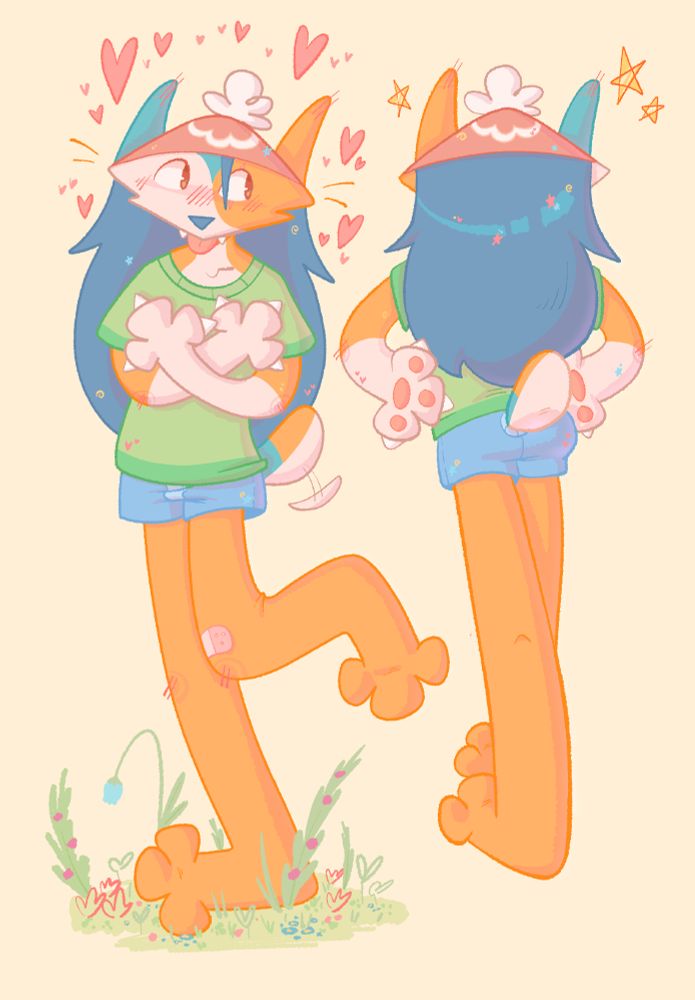 Anthro calico cat posing in flowers 